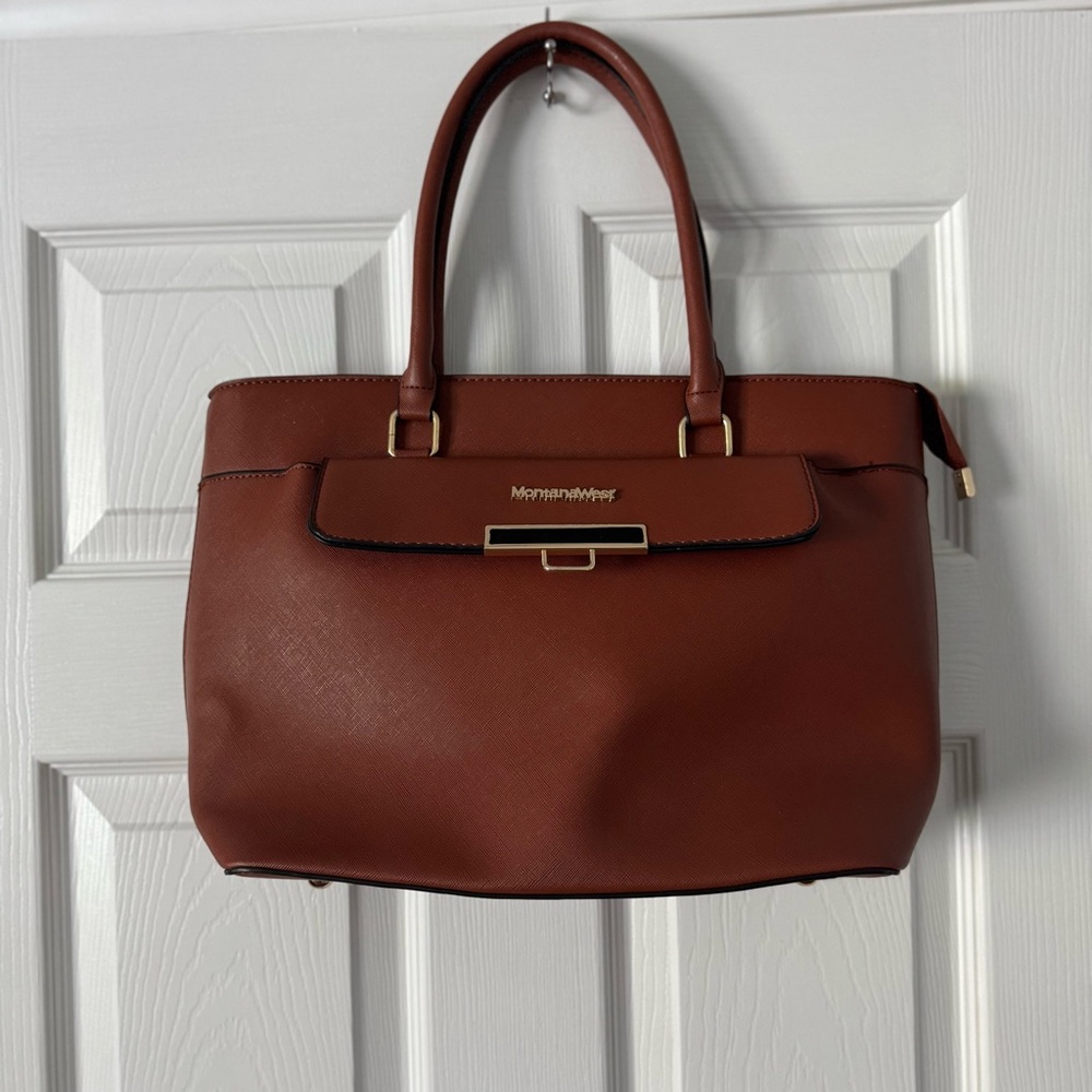 Montana West Brown Leather Tote Bag with Front Magnetic Closure